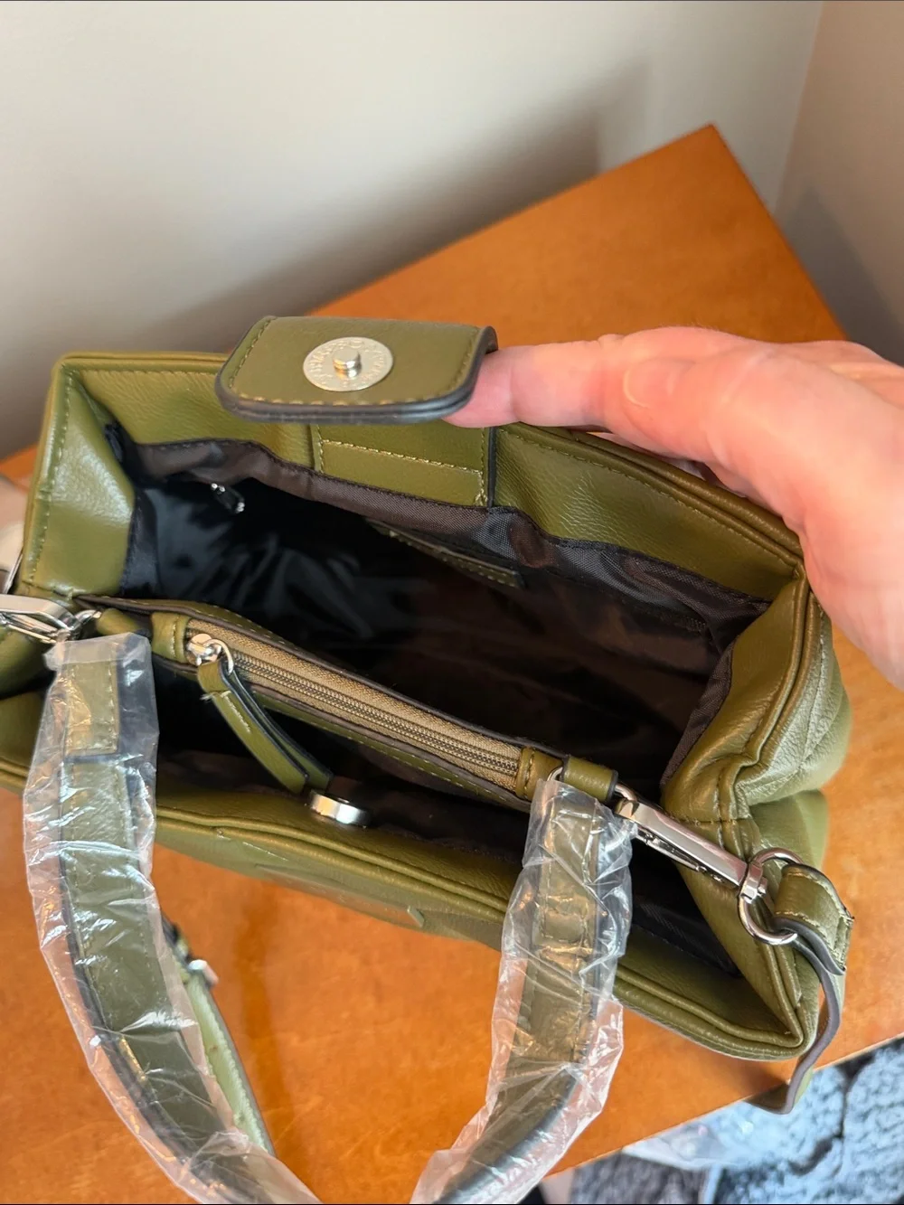 Tahari Olive Quilted Crossbody with Adjustable Strap